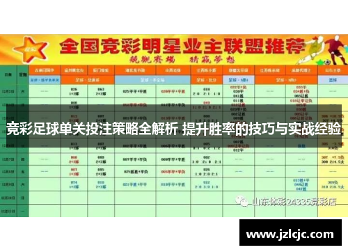竞彩足球单关投注策略全解析 提升胜率的技巧与实战经验